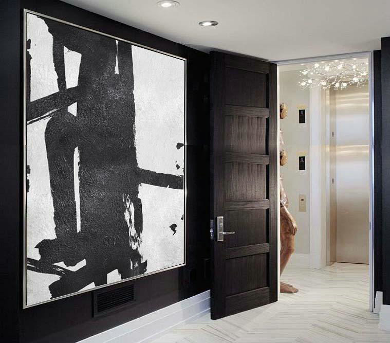 Hand Made Abstract Art,Oversized Minimal Black And White Painting - Acrylic Painting On Canvas